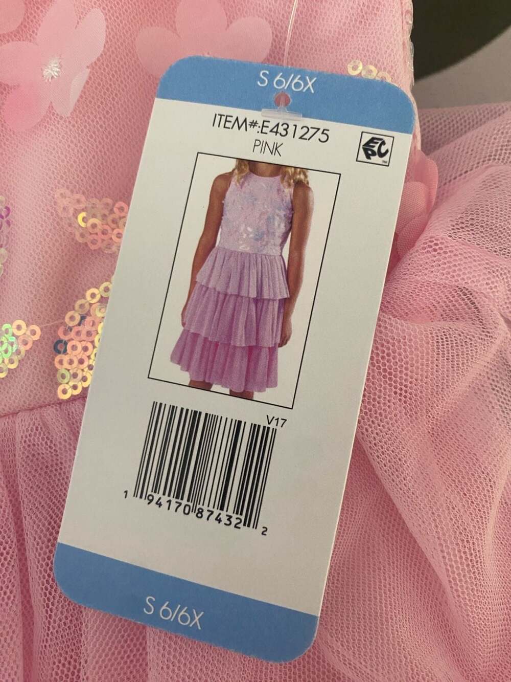 Rare Editions Girls Pink Sequin Floral Tiered Tulle Special Occasion Dress - Picture 2 of 5
